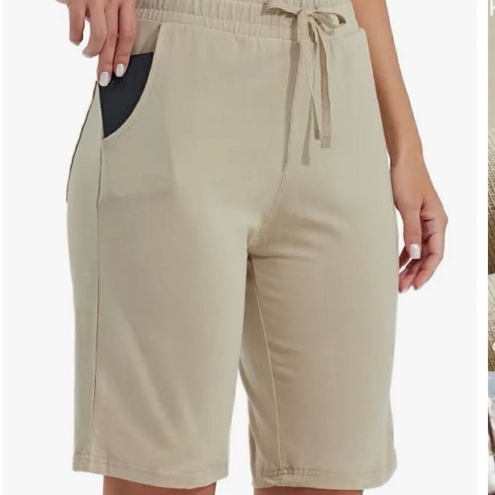 Willit Bermuda Tan Moisture Wicking Cotton Walking Shorts Elastic Waist Pockets - Picture 2 of 12